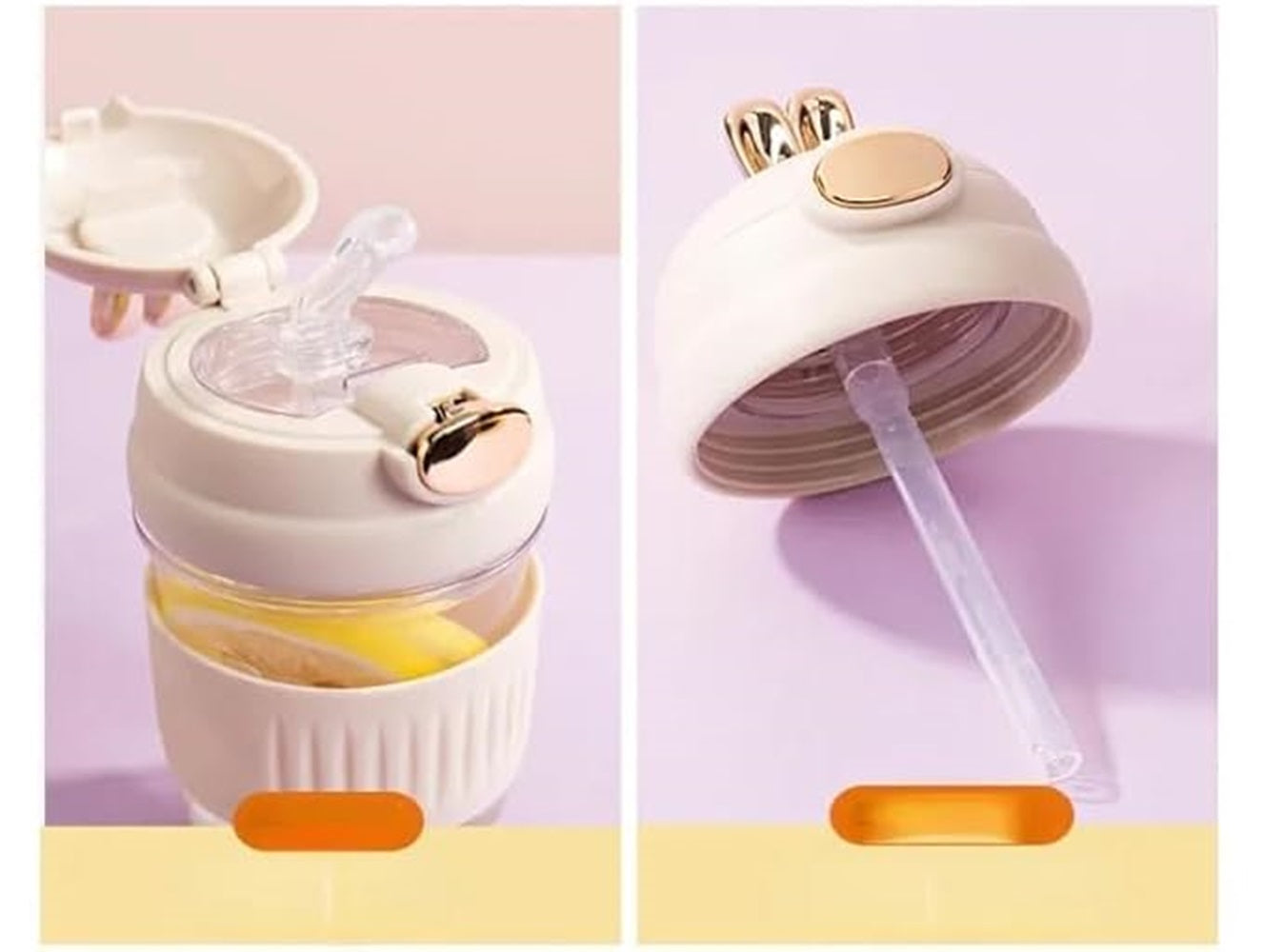 Adorable Rabbit Double Drinking Cup β Glass Mug with Straw & Lid | Portable & Leakproof