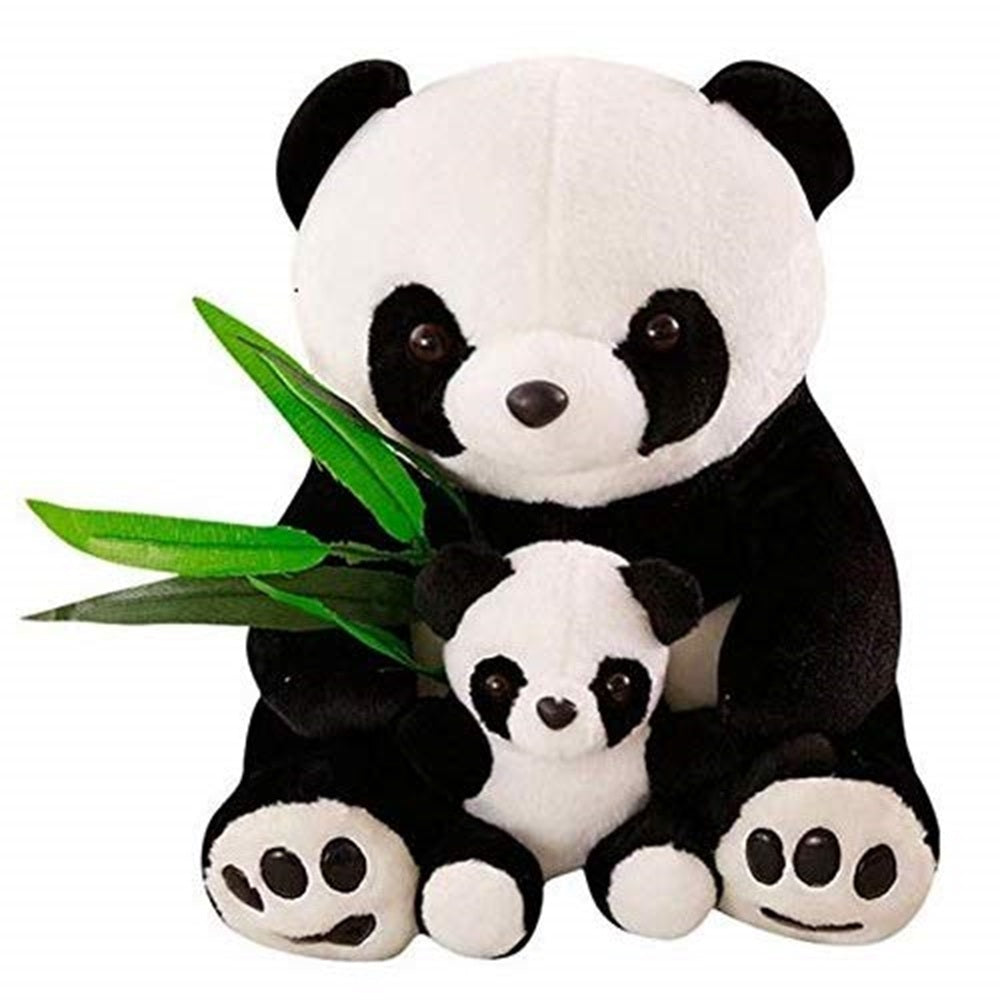CuddleNest Cuddly Panda Mom and Baby Plush Toy Set – Soft Hugging Stuffed Animals with Bamboo Accent
