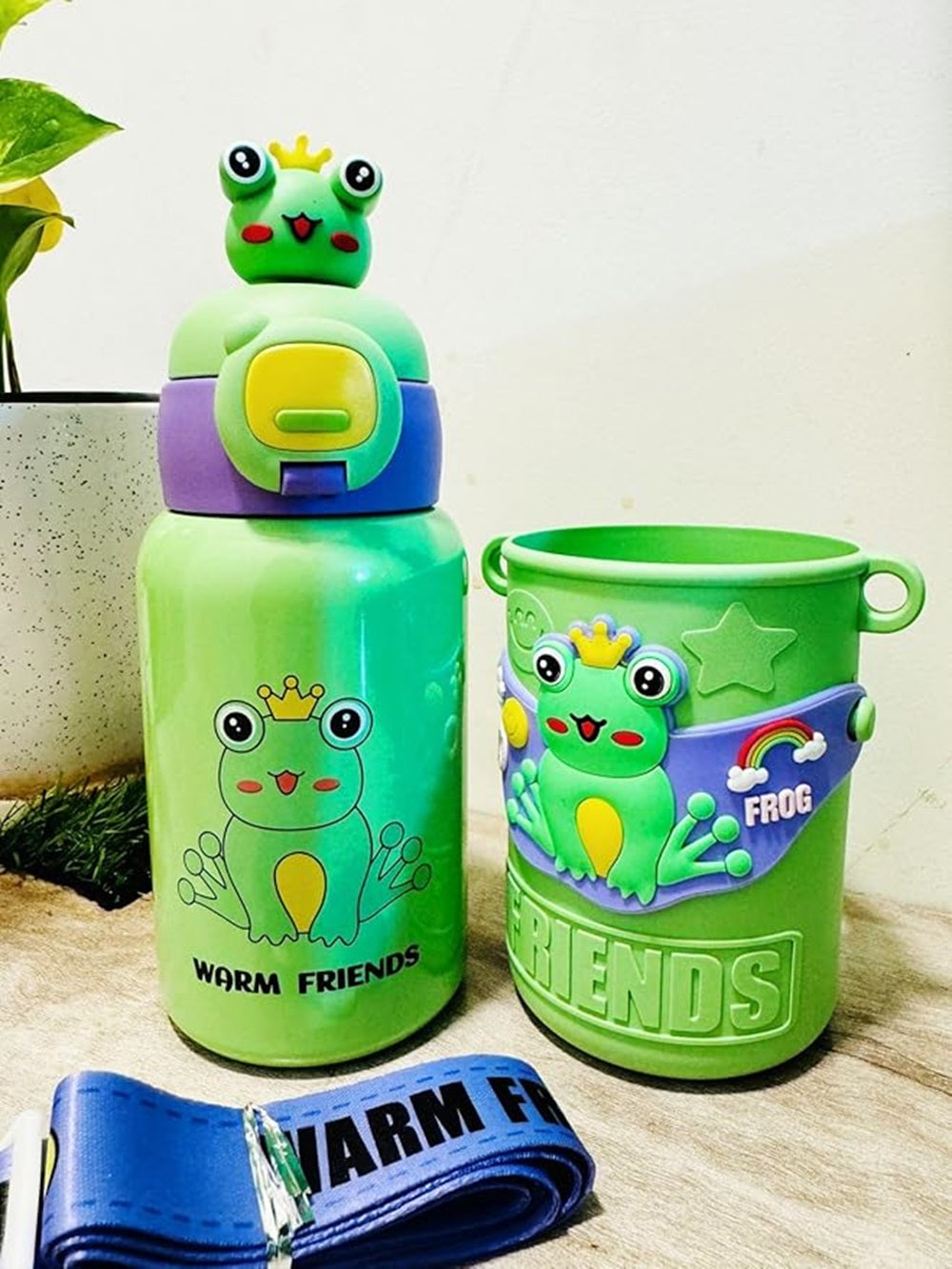 Cute Frog Friends Kids Water Bottle – 450ml, Vacuum Insulated, Leak-Proof, Steel Inside with Straw & Sipper – Ideal for School, Playdates & Gifting