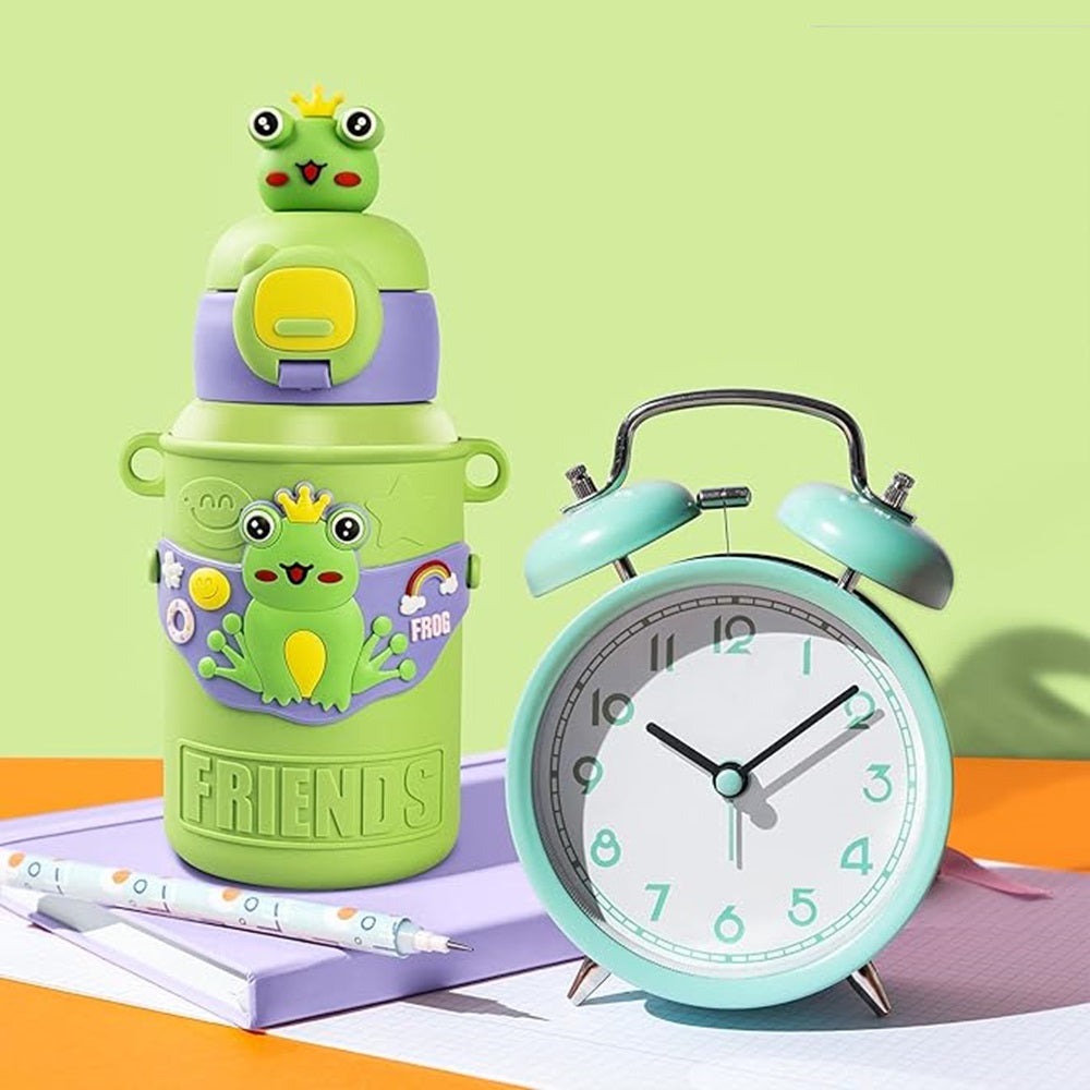 Cute Frog Friends Kids Water Bottle – 450ml, Vacuum Insulated, Leak-Proof, Steel Inside with Straw & Sipper – Ideal for School, Playdates & Gifting