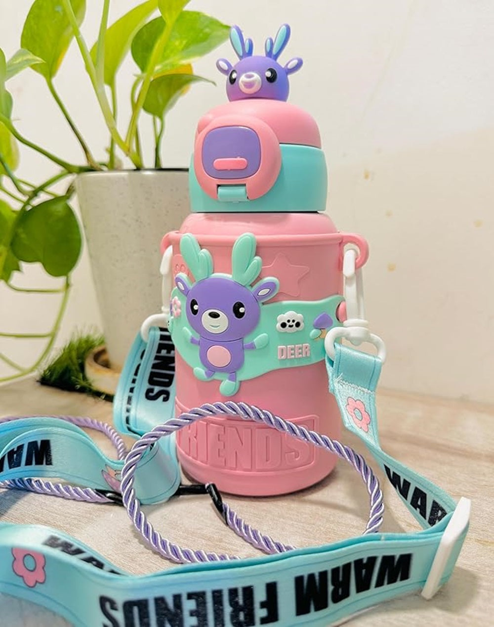 Durable and leakproof kids water bottle with cute deer design