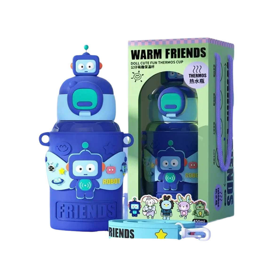 Cool robot-themed kids water bottle 450ml insulated