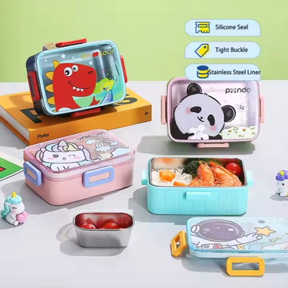 CuddleNest Cartoon Lunch Box with Dual Compartments – 600ml