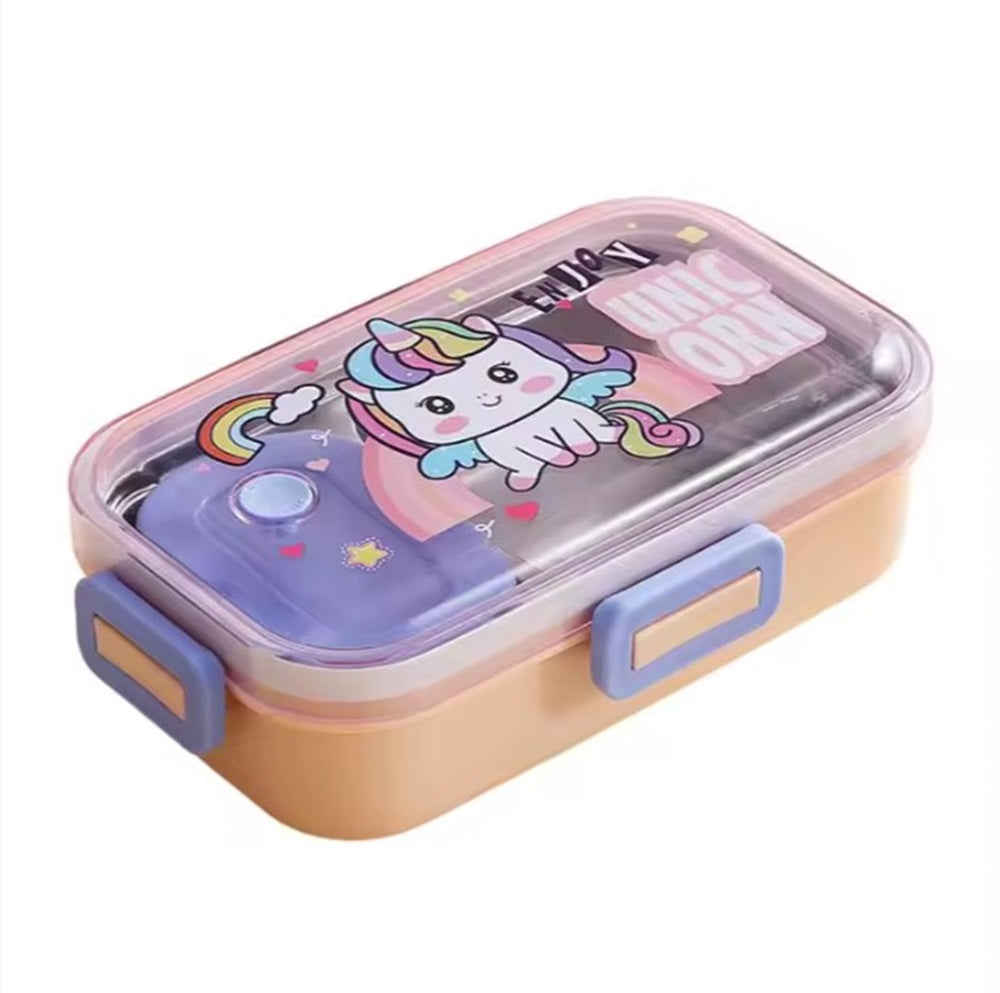 Pink Unicorn Kids Stainless Steel Lunch Box | 700ml + 100ml Soup Bowl | Leak-Proof | 4-Lock Design | Heat Insulation | Bento Tiffin for School, Picnics, Travel