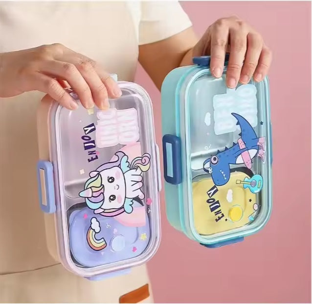 Pink Unicorn Kids Stainless Steel Lunch Box | 700ml + 100ml Soup Bowl | Leak-Proof | 4-Lock Design | Heat Insulation | Bento Tiffin for School, Picnics, Travel