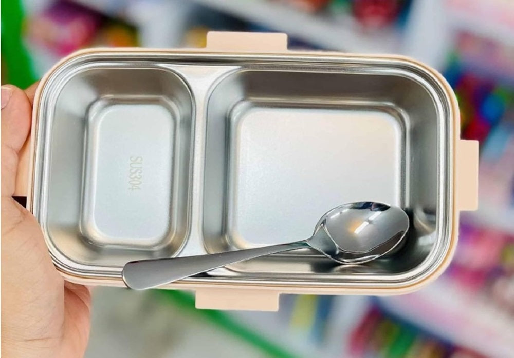 Green Dino Kids Stainless Steel Lunch Box | 700ml + 100ml Soup Bowl | Leak-Proof | 4-Lock Anti-Spill Design | Heat Insulation | Kids Tiffin Box for School & Travel
