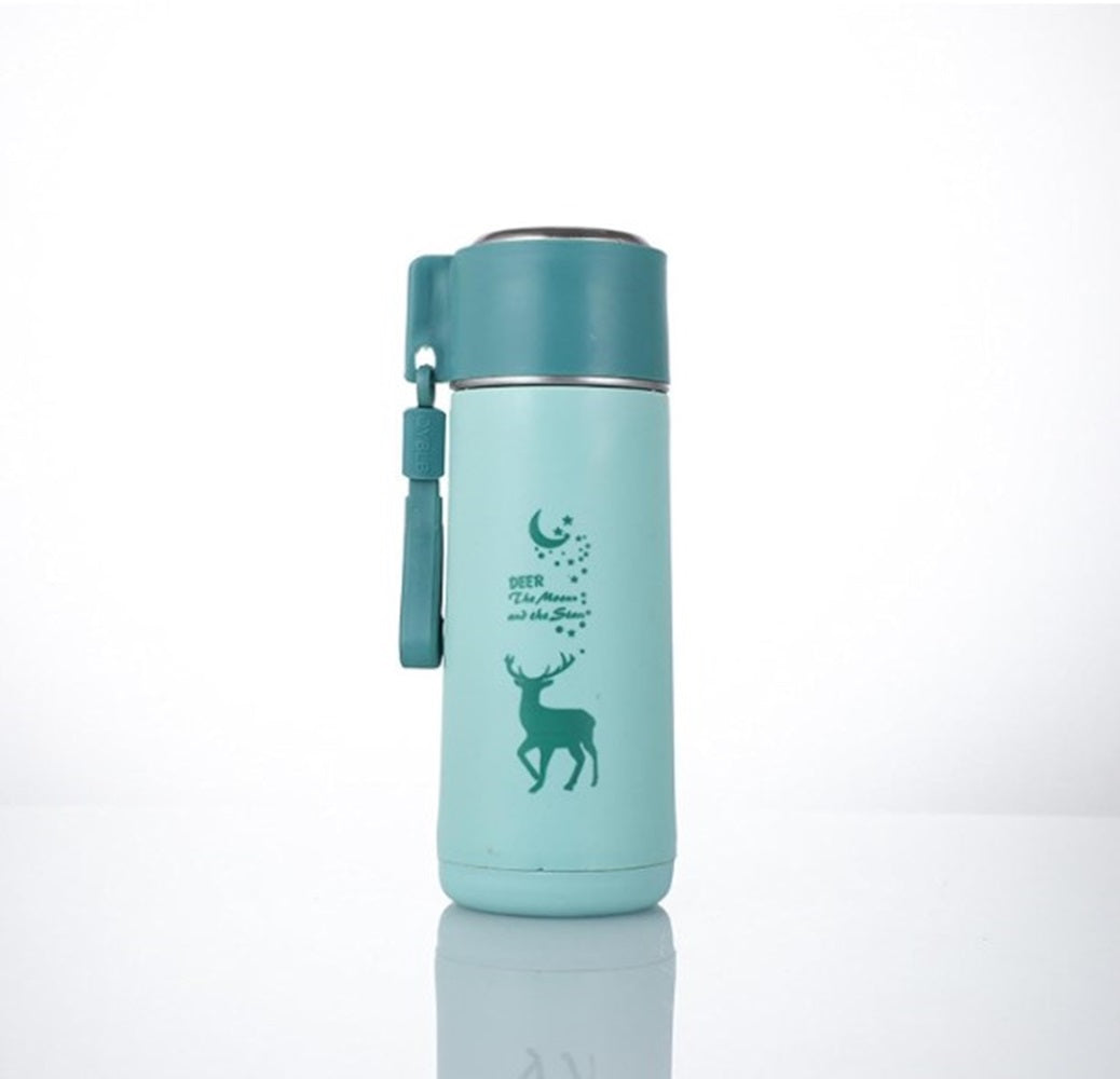 Eco-Friendly Deer Print Glass Water Bottle – 380ml | Leakproof, Wide Mouth, for School & Outdoor Use