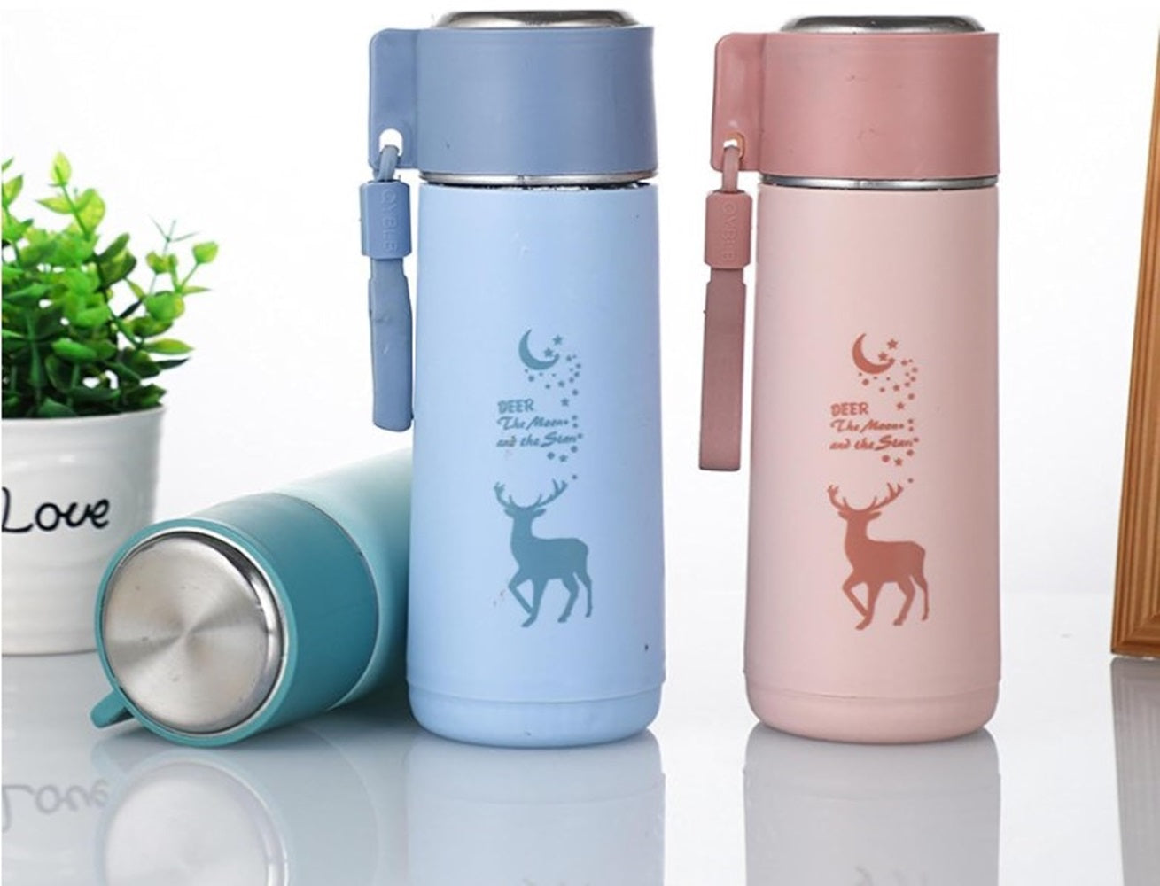 Eco-Friendly Deer Print Glass Water Bottle – 380ml | Leakproof, Wide Mouth, for School & Outdoor Use