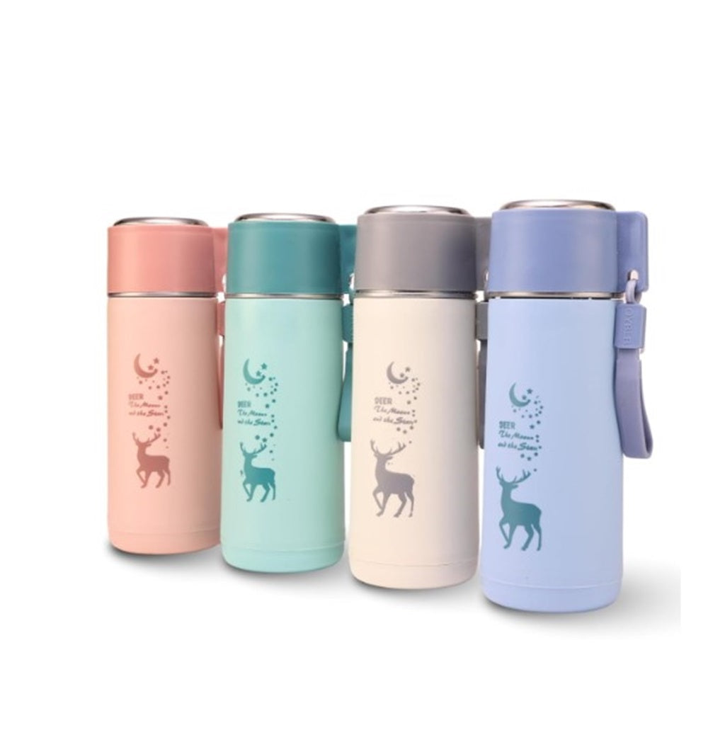 Eco-Friendly Deer Print Glass Water Bottle – 380ml | Leakproof, Wide Mouth, for School & Outdoor Use