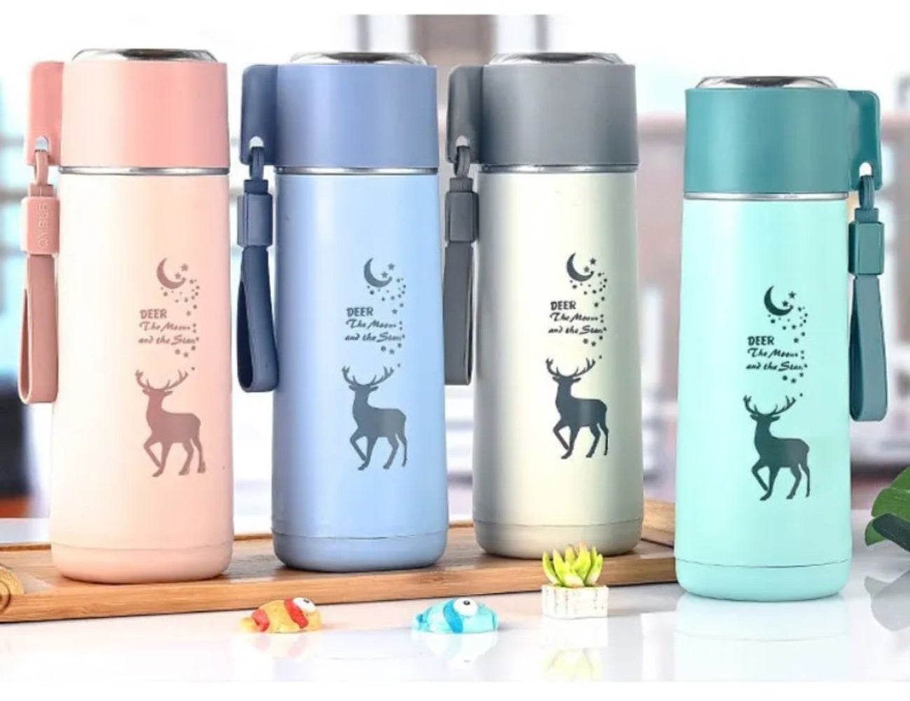 Eco-Friendly Deer Print Glass Water Bottle – 380ml | Leakproof, Wide Mouth, for School & Outdoor Use