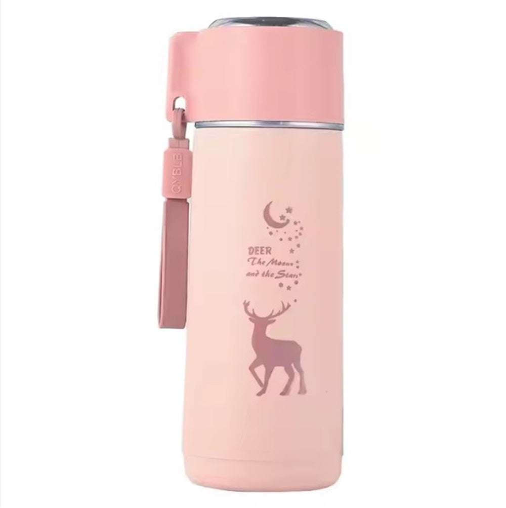 Eco-Friendly Deer Print Glass Water Bottle – 380ml | Leakproof, Wide Mouth, for School & Outdoor Use