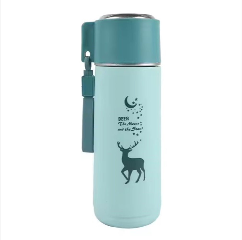 Eco-Friendly Deer Print Glass Water Bottle – 380ml | Leakproof, Wide Mouth, for School & Outdoor Use