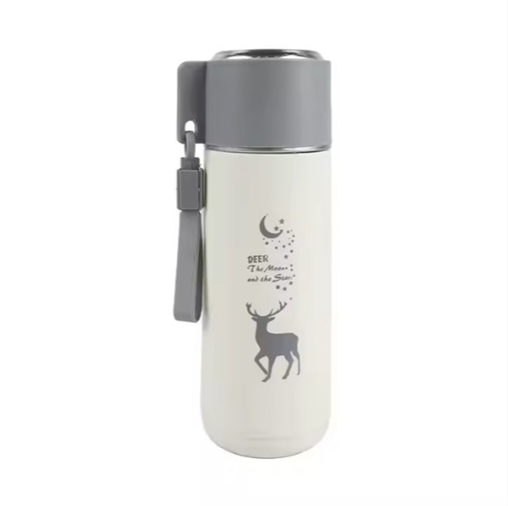 Eco-Friendly Deer Print Glass Water Bottle – 380ml | Leakproof, Wide Mouth, for School & Outdoor Use