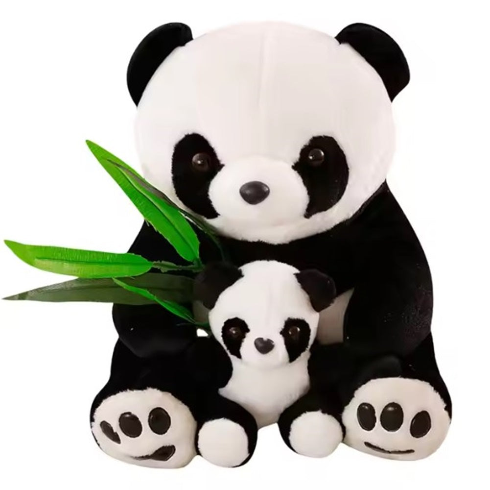 CuddleNest Cuddly Panda Mom and Baby Plush Toy Set – Soft Hugging Stuffed Animals with Bamboo Accent