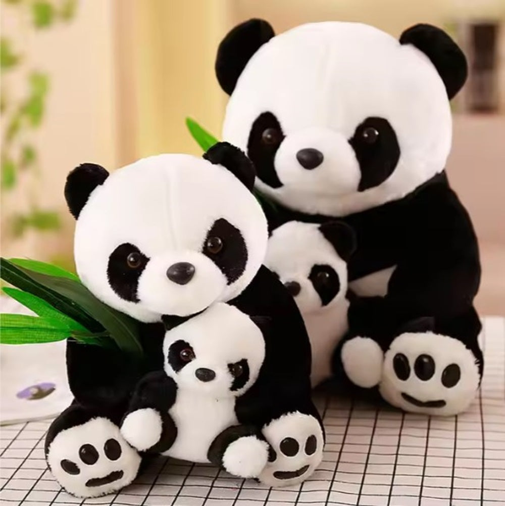 CuddleNest Cuddly Panda Mom and Baby Plush Toy Set – Soft Hugging Stuffed Animals with Bamboo Accent
