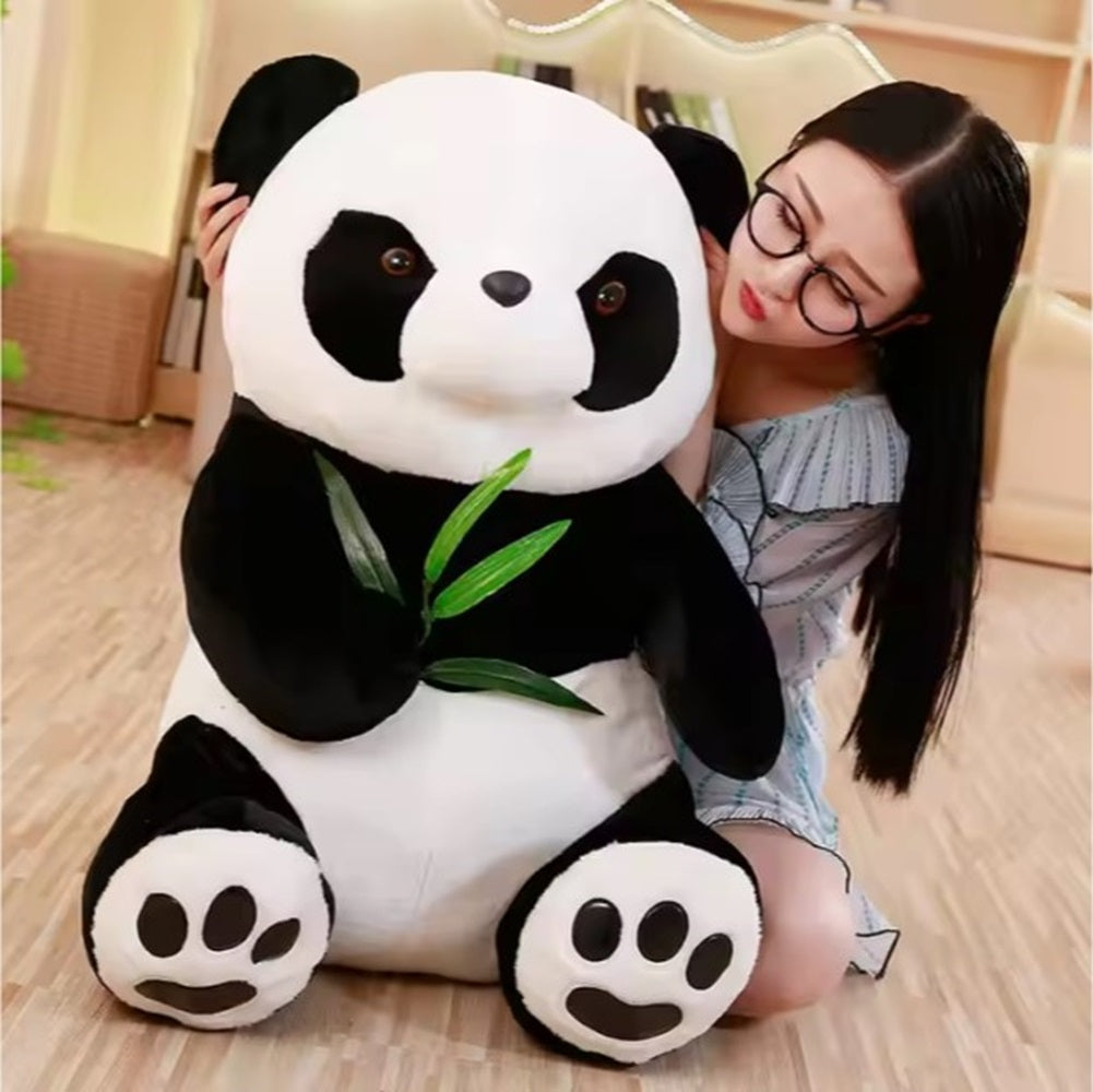 CuddleNest Cuddly Panda Mom and Baby Plush Toy Set – Soft Hugging Stuffed Animals with Bamboo Accent
