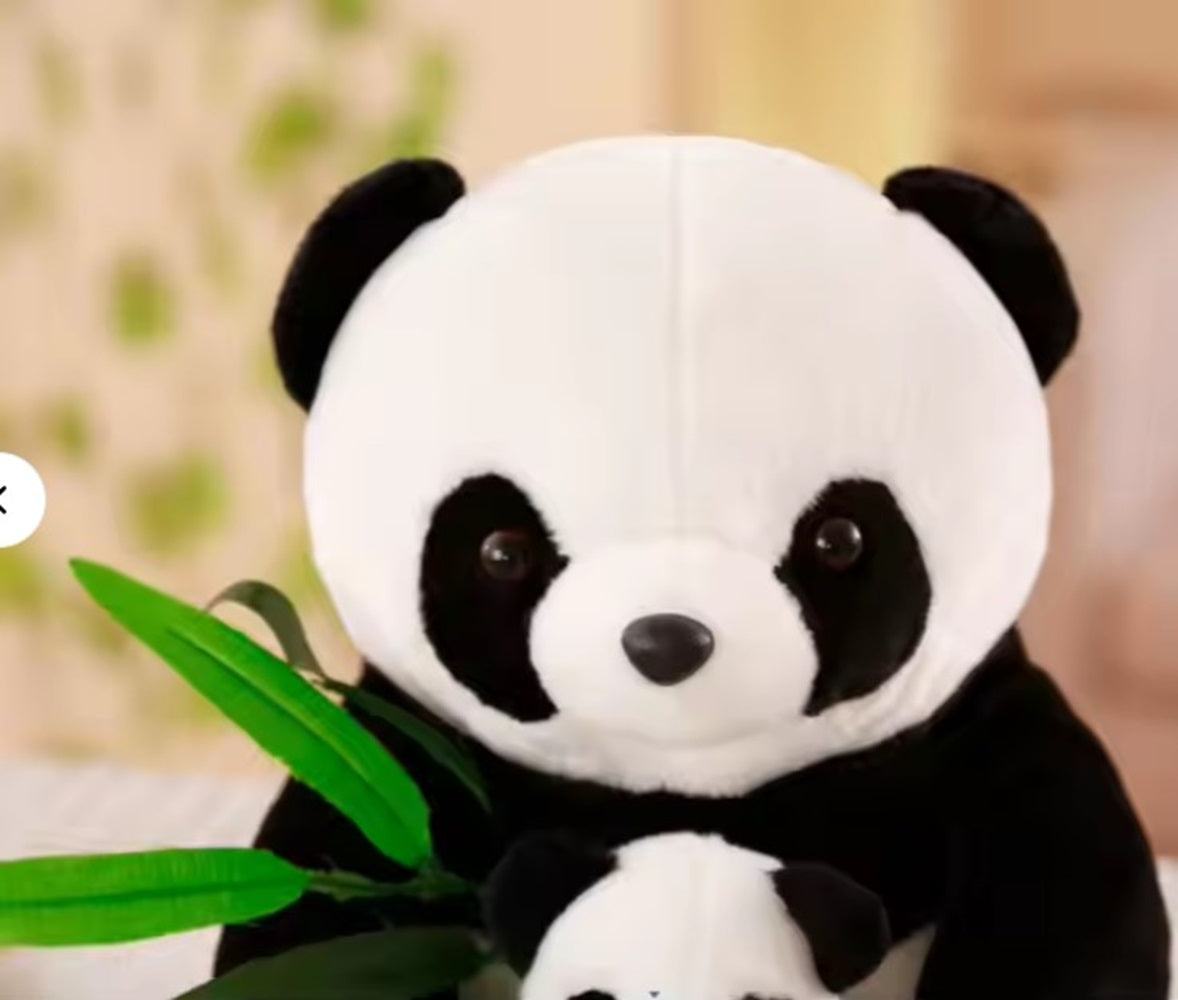 CuddleNest Cuddly Panda Mom and Baby Plush Toy Set – Soft Hugging Stuffed Animals with Bamboo Accent