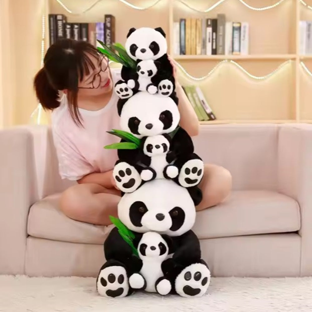 CuddleNest Cuddly Panda Mom and Baby Plush Toy Set – Soft Hugging Stuffed Animals with Bamboo Accent