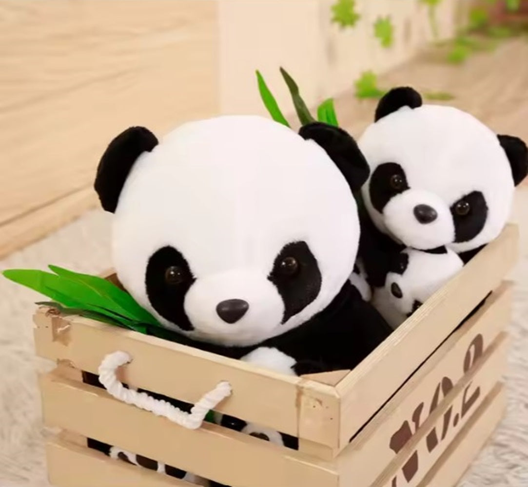 CuddleNest Cuddly Panda Mom and Baby Plush Toy Set – Soft Hugging Stuffed Animals with Bamboo Accent