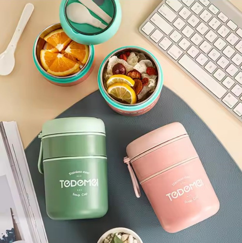 CuddleNest Stainless Steel Thermal Soup Cup Lunch Box – 530 ml | Insulated, Leakproof Food Jar with Spoon for Kids & Adults | Travel, Office, School Use | Spill-Proof & BPA-Free