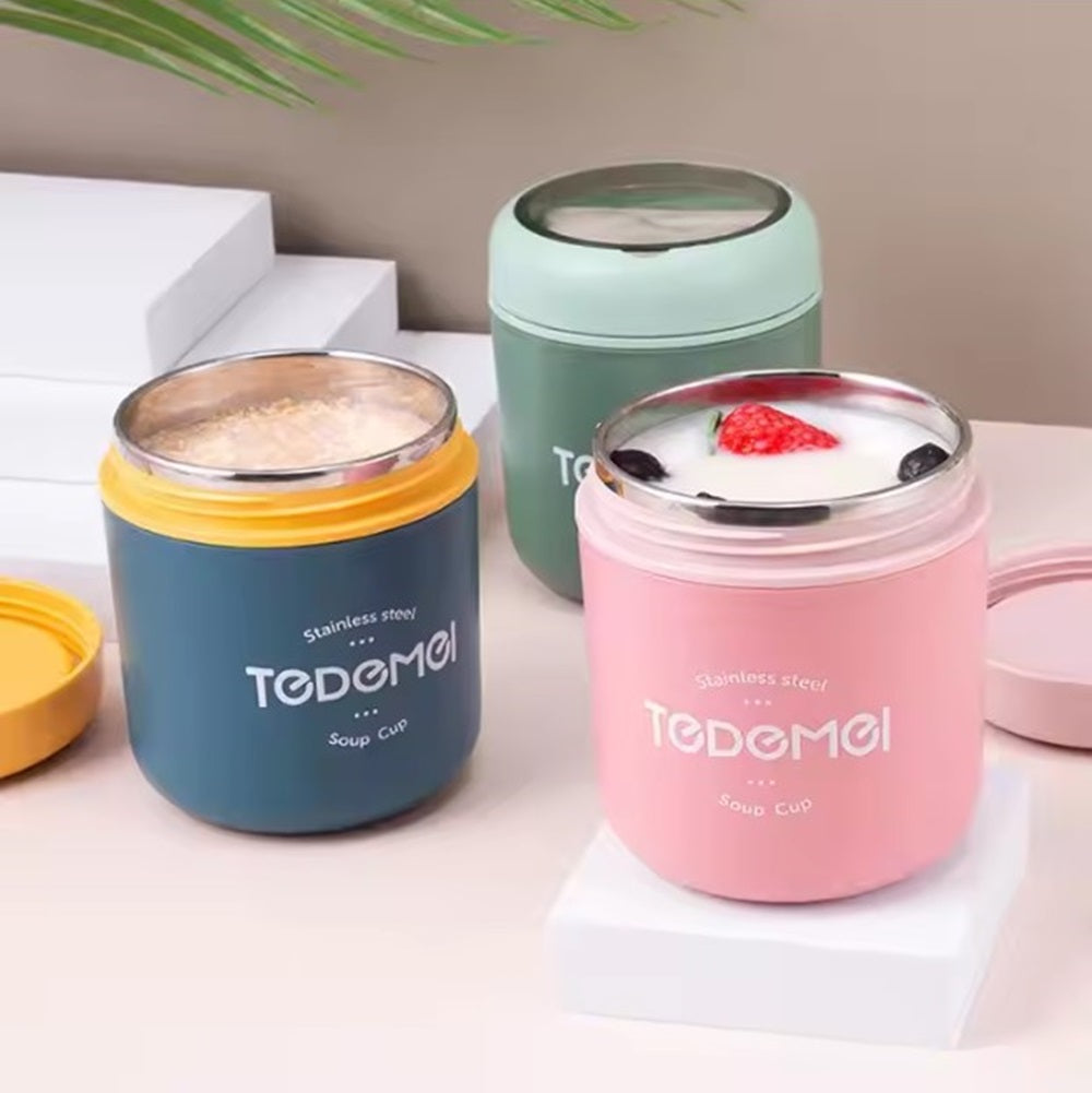 CuddleNest Stainless Steel Thermal Soup Cup Lunch Box – 530 ml | Insulated, Leakproof Food Jar with Spoon for Kids & Adults | Travel, Office, School Use | Spill-Proof & BPA-Free