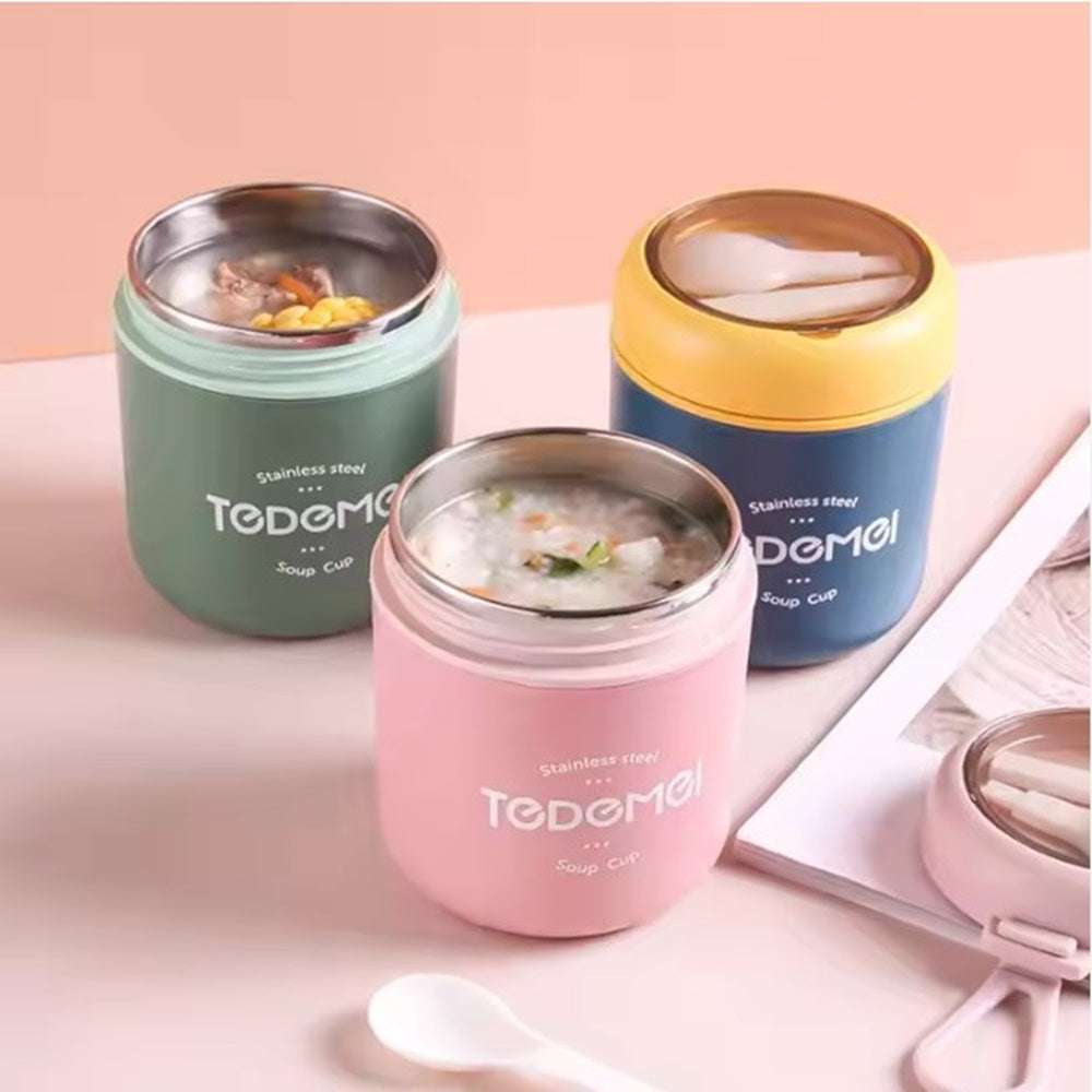 CuddleNest Stainless Steel Thermal Soup Cup Lunch Box – 530 ml | Insulated, Leakproof Food Jar with Spoon for Kids & Adults | Travel, Office, School Use | Spill-Proof & BPA-Free
