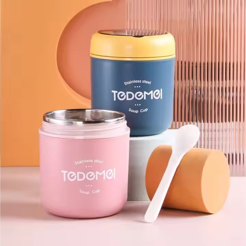 CuddleNest Stainless Steel Thermal Soup Cup Lunch Box – 530 ml | Insulated, Leakproof Food Jar with Spoon for Kids & Adults | Travel, Office, School Use | Spill-Proof & BPA-Free