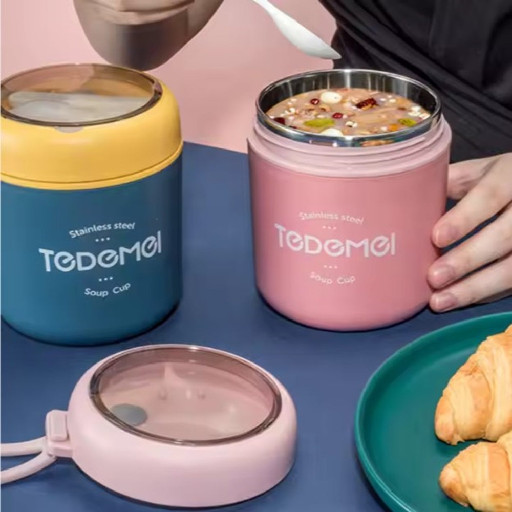 CuddleNest Stainless Steel Thermal Soup Cup Lunch Box – 530 ml | Insulated, Leakproof Food Jar with Spoon for Kids & Adults | Travel, Office, School Use | Spill-Proof & BPA-Free