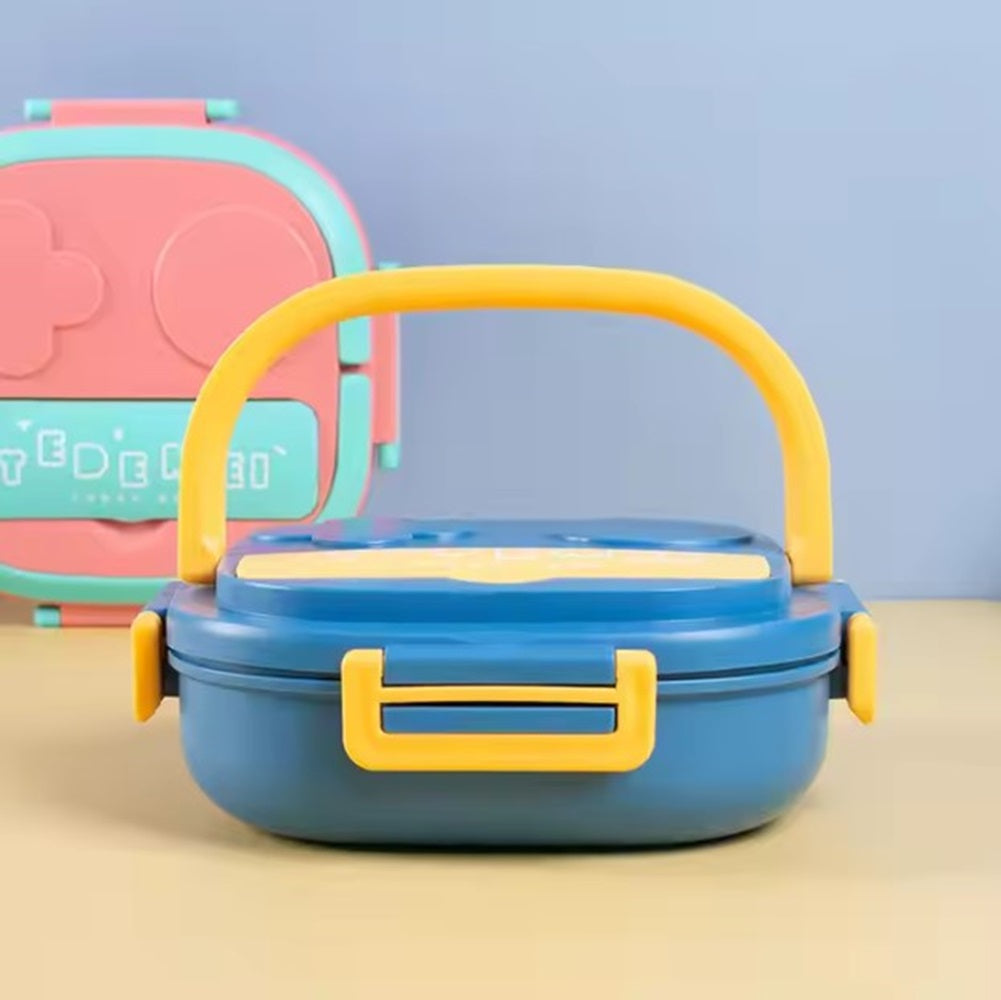 CuddleNest Bento Lunch Box for Kids – Stainless Steel 3-Compartment Lunch Set with Spoon & Fork | Colorful, Leakproof, BPA-Free, Dishwasher Safe | Ideal Tiffin for School Children