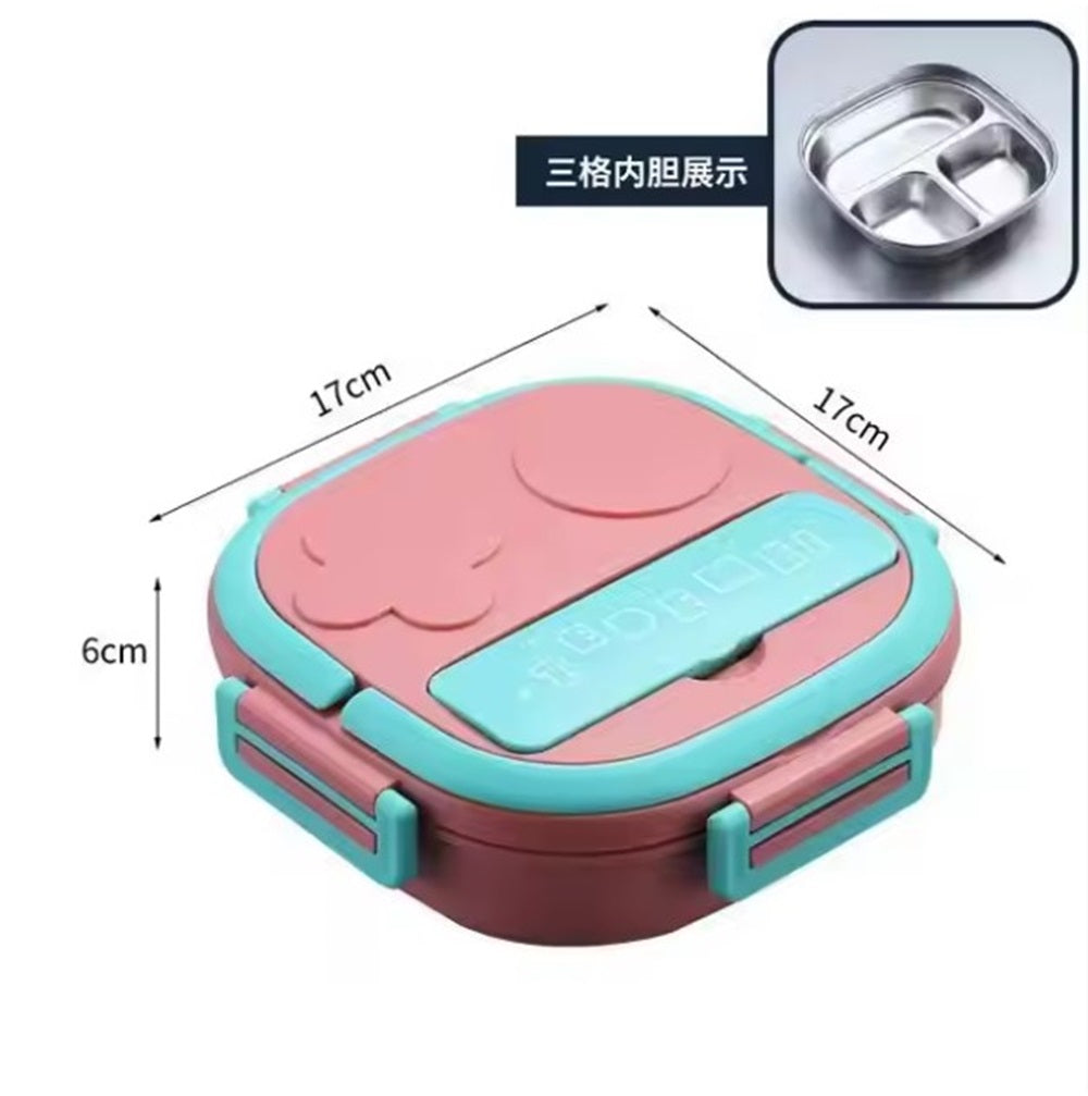 CuddleNest Bento Lunch Box for Kids – Stainless Steel 3-Compartment Lunch Set with Spoon & Fork | Colorful, Leakproof, BPA-Free, Dishwasher Safe | Ideal Tiffin for School Children