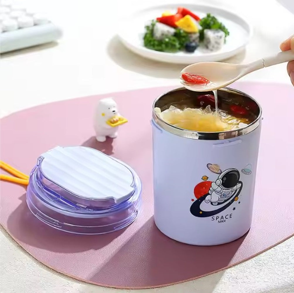 CuddleNest 530ml Stainless Steel Insulated Food Jar | Cartoon Soup Cup for Hot & Cold Meals | Kids School Tiffin | Travel Lunch Container