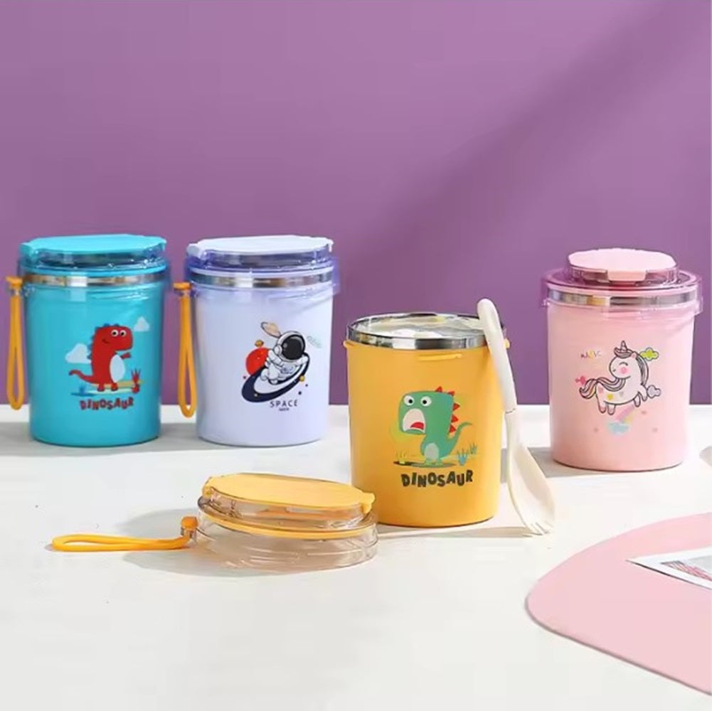 CuddleNest 530ml Stainless Steel Insulated Food Jar | Cartoon Soup Cup for Hot & Cold Meals | Kids School Tiffin | Travel Lunch Container