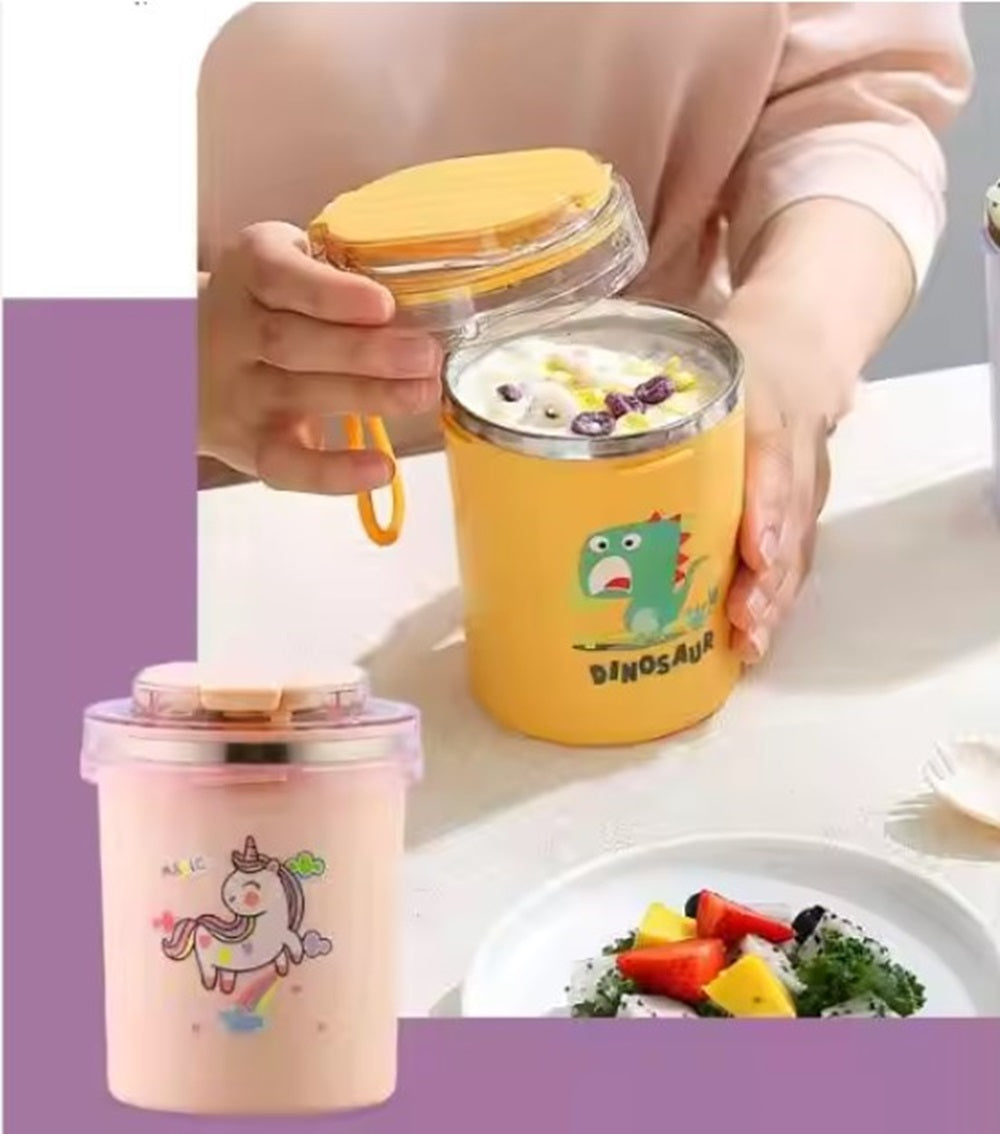 CuddleNest 530ml Stainless Steel Insulated Food Jar | Cartoon Soup Cup for Hot & Cold Meals | Kids School Tiffin | Travel Lunch Container