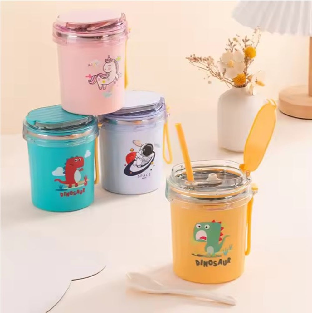 CuddleNest 530ml Stainless Steel Insulated Food Jar | Cartoon Soup Cup for Hot & Cold Meals | Kids School Tiffin | Travel Lunch Container