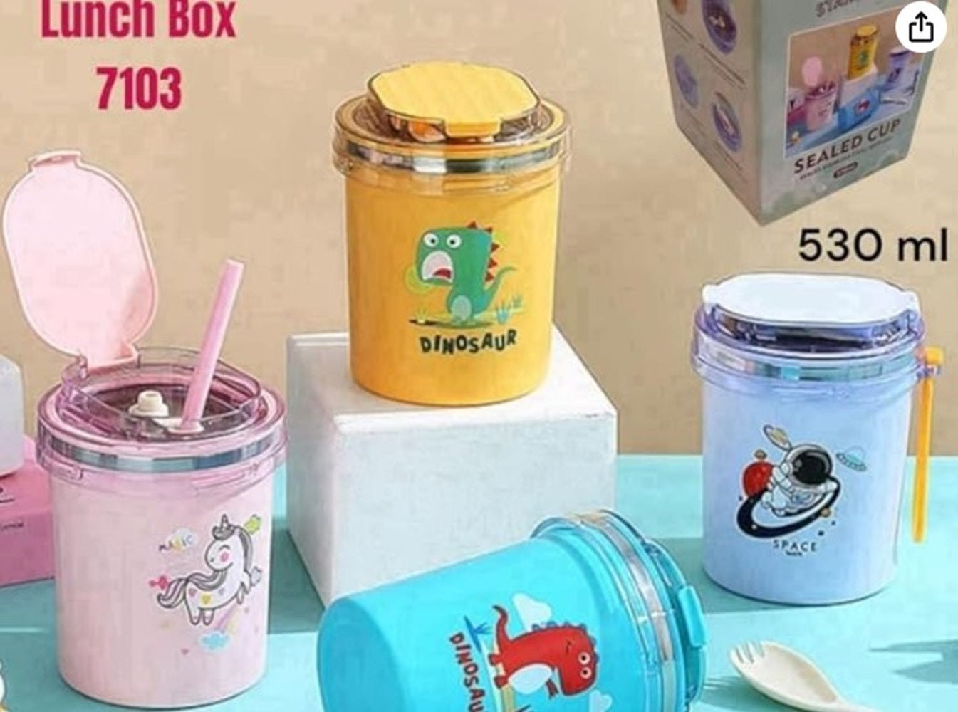CuddleNest 530ml Stainless Steel Insulated Food Jar | Cartoon Soup Cup for Hot & Cold Meals | Kids School Tiffin | Travel Lunch Container