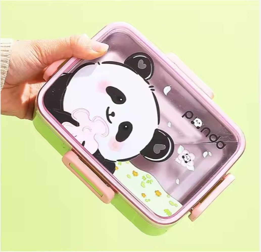 CuddleNest Kids Cartoon Lunch Box – 600ml + 100ml Stainless Steel Tiffin with Extra Bowl | Leakproof, BPA-Free & Cute Designs (Dino, Unicorn, Panda, Space)