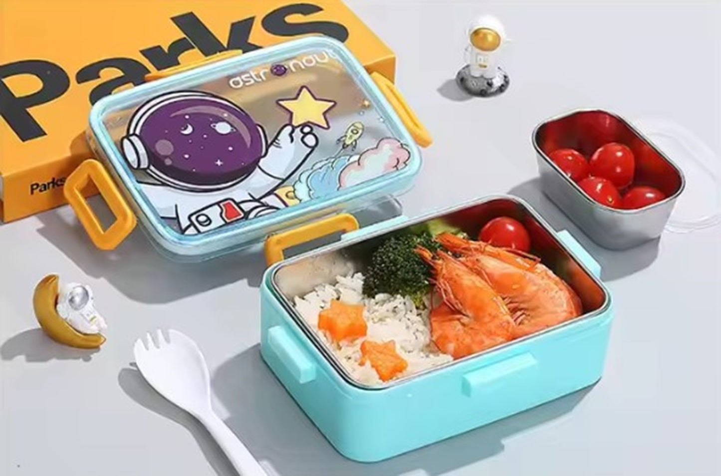 CuddleNest Kids Cartoon Lunch Box – 600ml + 100ml Stainless Steel Tiffin with Extra Bowl | Leakproof, BPA-Free & Cute Designs (Dino, Unicorn, Panda, Space)