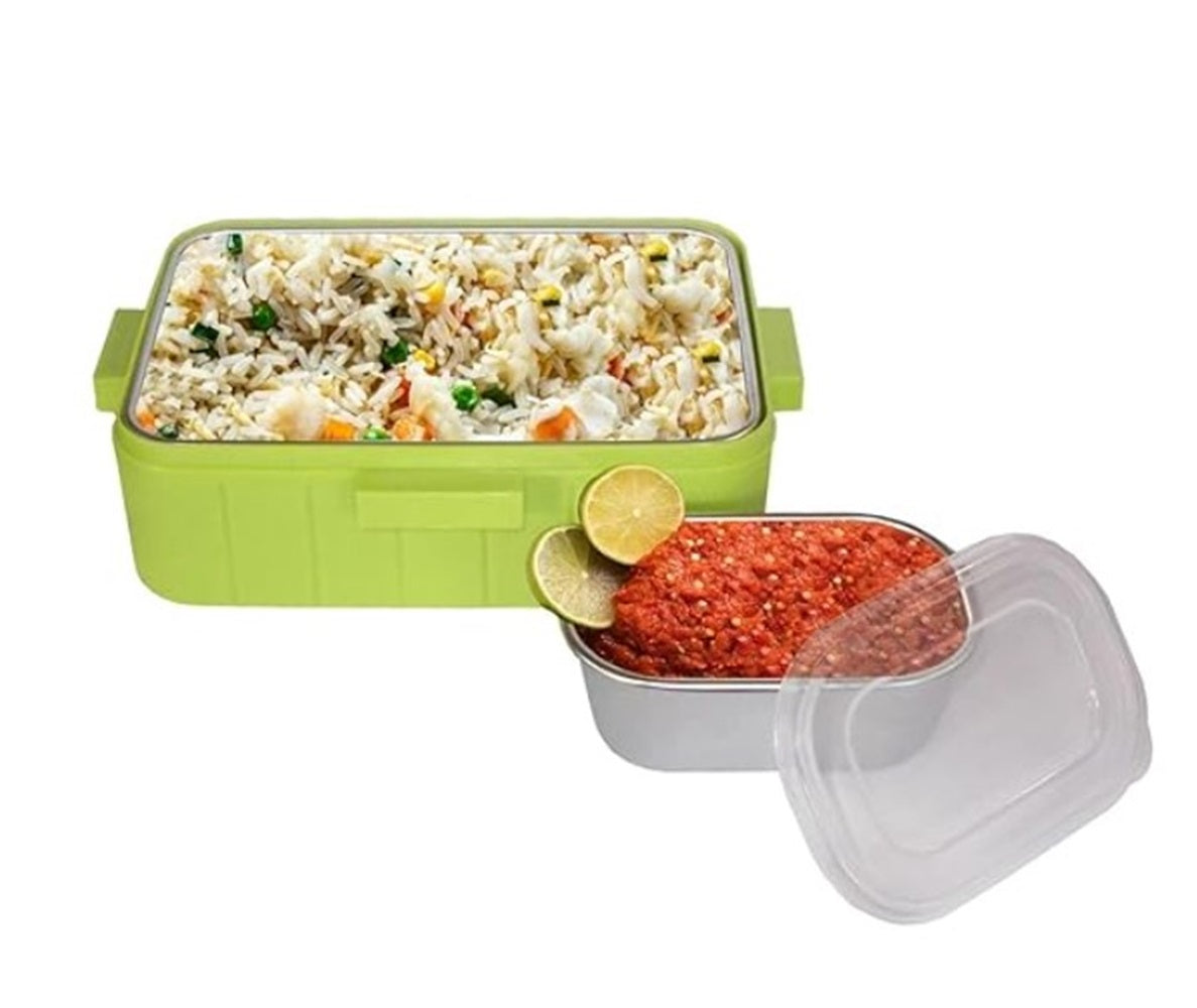 CuddleNest Kids Cartoon Lunch Box – 600ml + 100ml Stainless Steel Tiffin with Extra Bowl | Leakproof, BPA-Free & Cute Designs (Dino, Unicorn, Panda, Space)