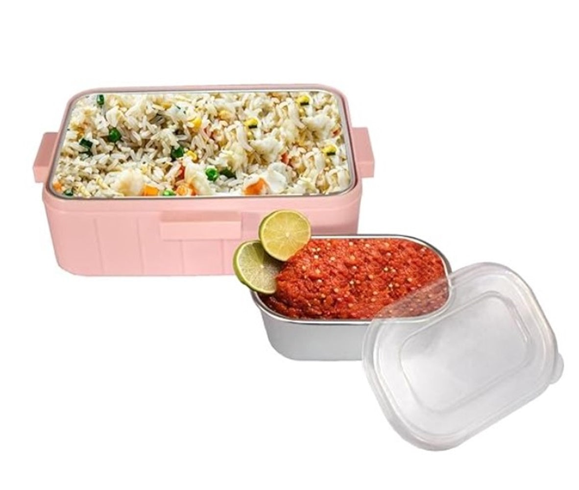 CuddleNest Kids Cartoon Lunch Box – 600ml + 100ml Stainless Steel Tiffin with Extra Bowl | Leakproof, BPA-Free & Cute Designs (Dino, Unicorn, Panda, Space)