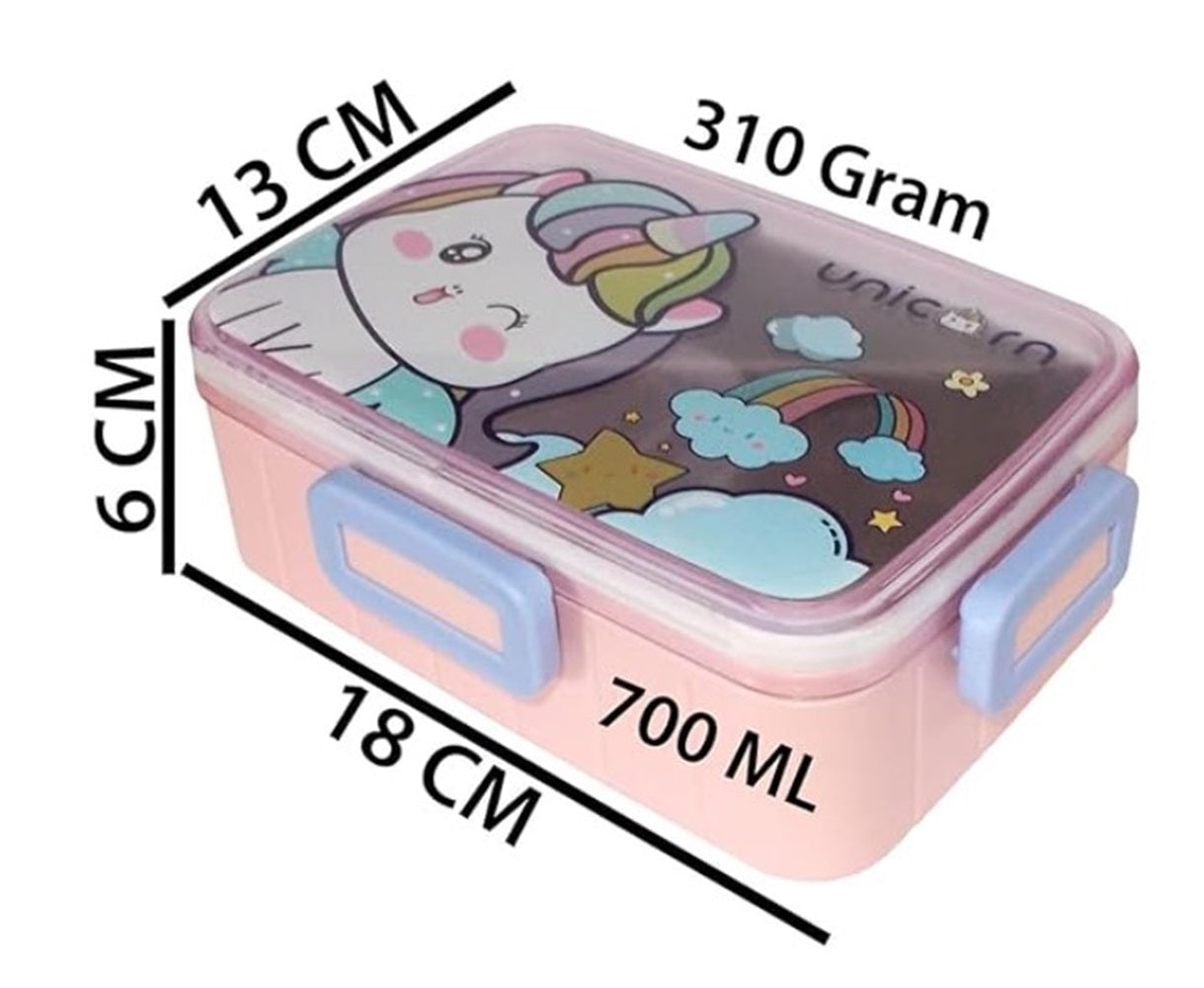 CuddleNest Kids Cartoon Lunch Box – 600ml + 100ml Stainless Steel Tiffin with Extra Bowl | Leakproof, BPA-Free & Cute Designs (Dino, Unicorn, Panda, Space)