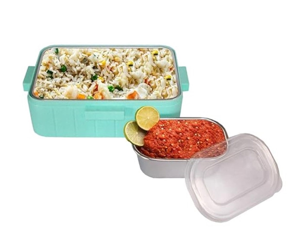 CuddleNest Kids Cartoon Lunch Box – 600ml + 100ml Stainless Steel Tiffin with Extra Bowl | Leakproof, BPA-Free & Cute Designs (Dino, Unicorn, Panda, Space)