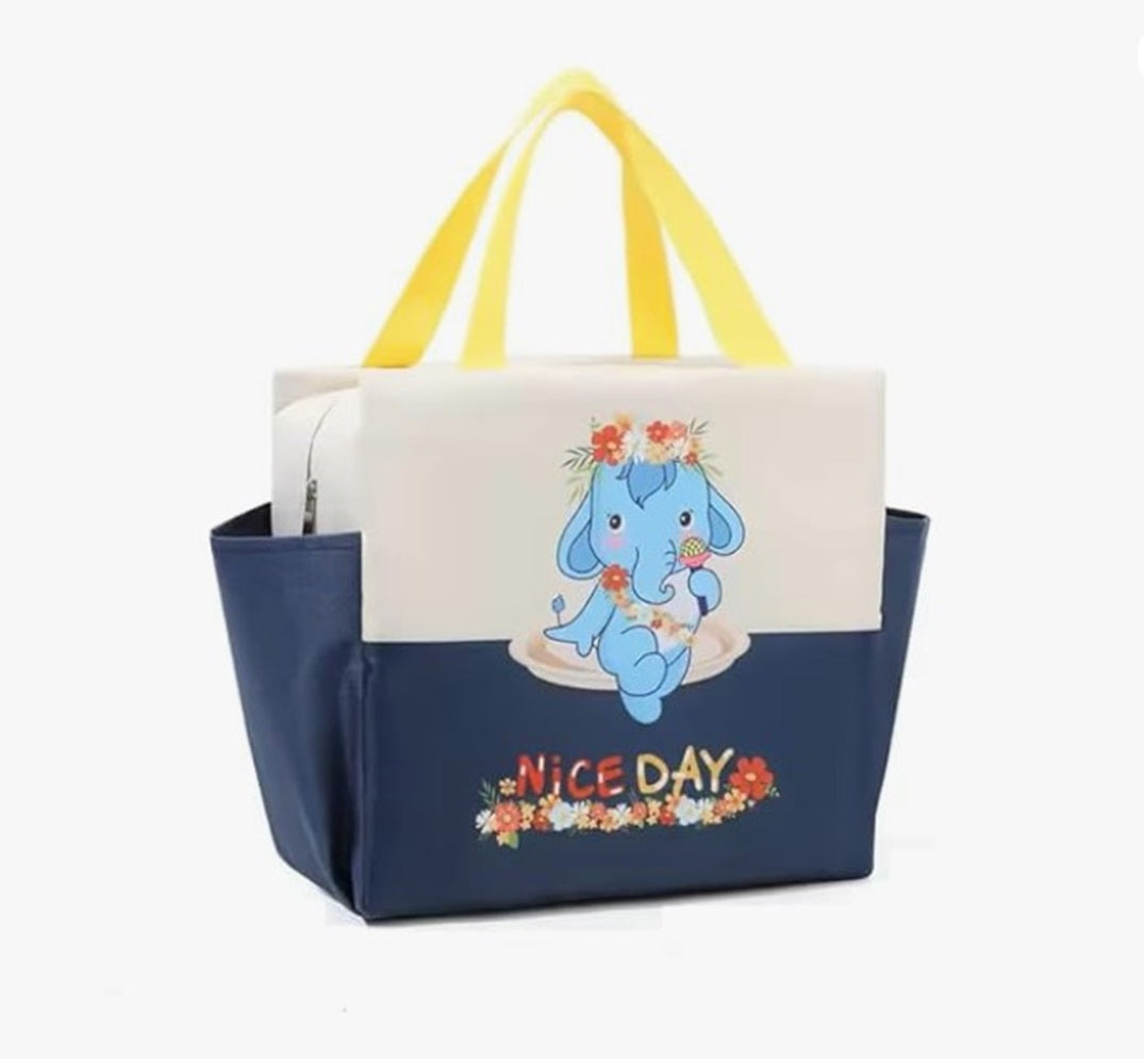 CuddleNest Kids Lunch Tote – Dual Colour, Insulated, Waterproof Food Storage Bag with Adorable Animal Prints for Girls & Boys