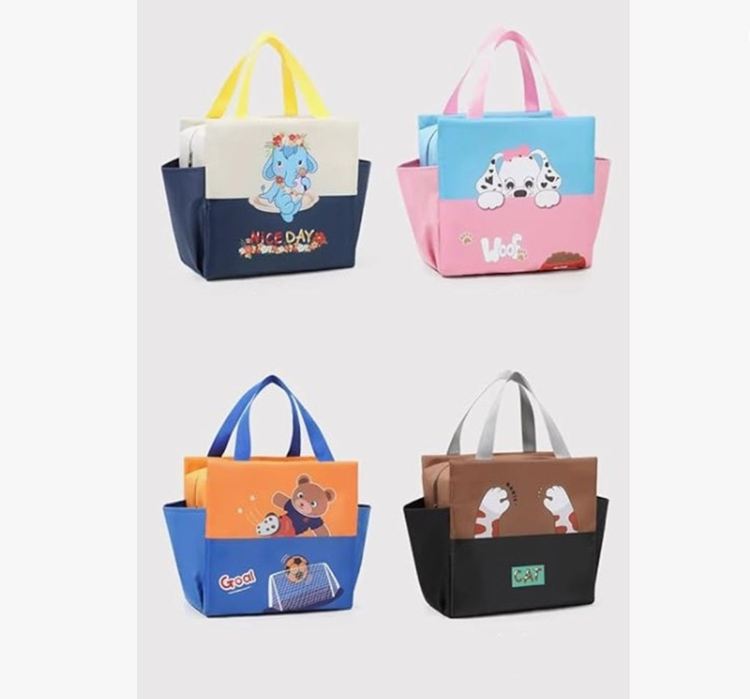 CuddleNest Kids Lunch Tote – Dual Colour, Insulated, Waterproof Food Storage Bag with Adorable Animal Prints for Girls & Boys