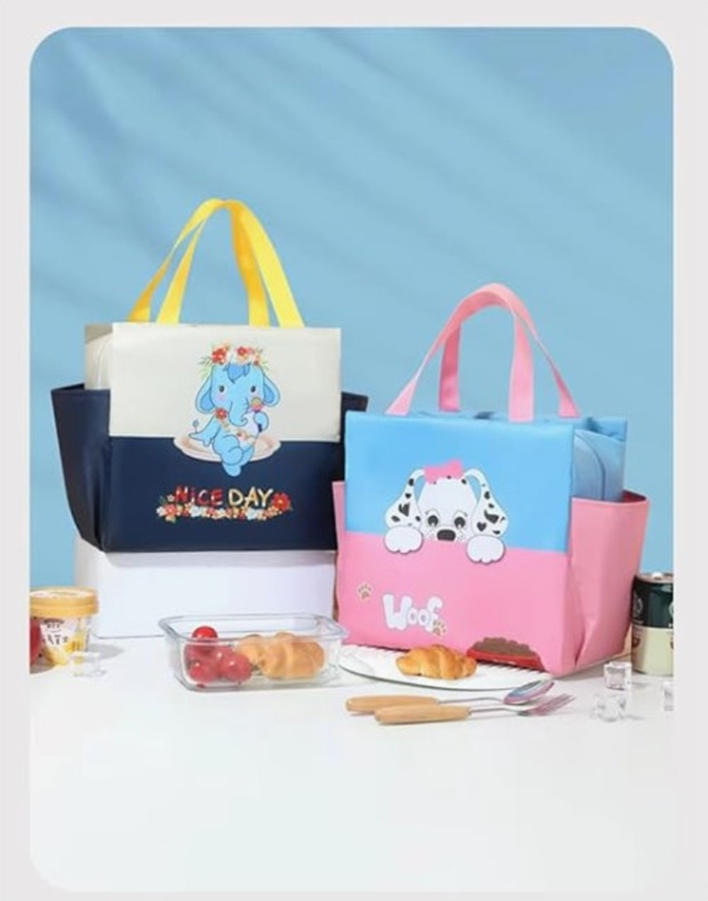 CuddleNest Kids Lunch Tote – Dual Colour, Insulated, Waterproof Food Storage Bag with Adorable Animal Prints for Girls & Boys