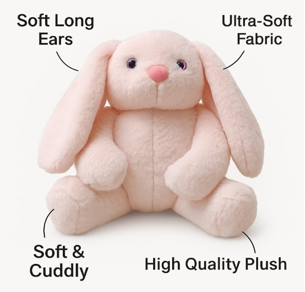 CuddleNest Floppy Ear Bunny Plush – Soft Toy for Kids, Girls, Boys, Babies | Perfect 1ft Peach Stuffed Toy for Birthdays, Baby Shower & Return Gifts