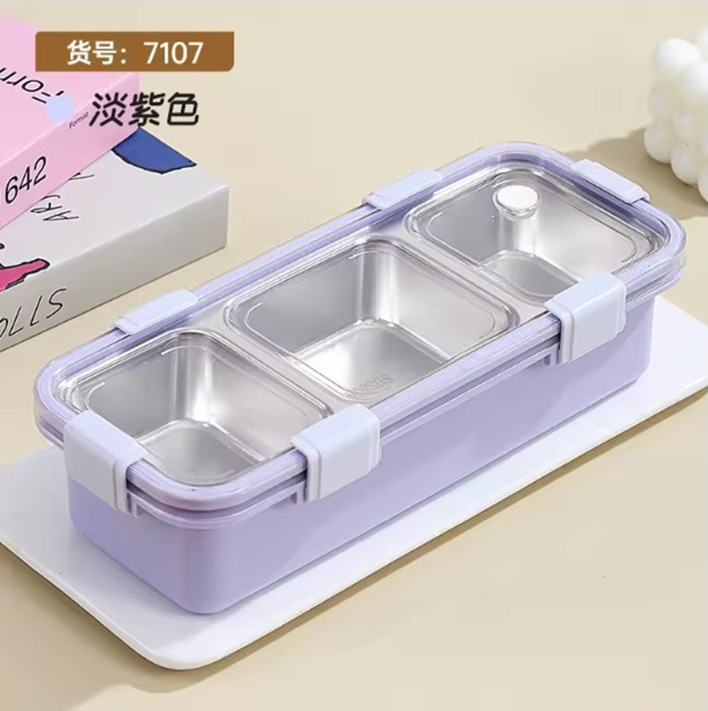 CuddleNest Premium 3-Compartment Stainless Steel Snack Box | Leak-Proof & BPA-Free Solid Food Container | Dishwasher Safe | Perfect for Kids, School, Office & Travel (650ml)