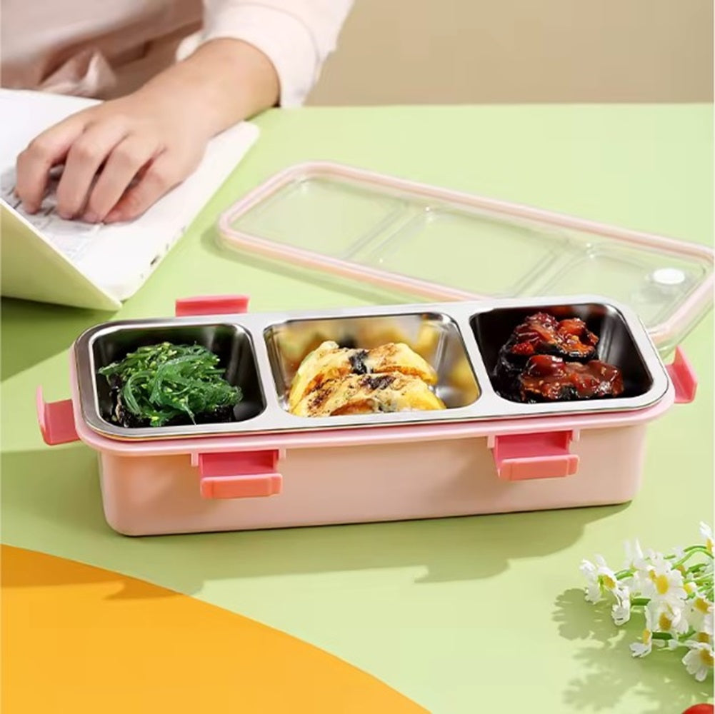 CuddleNest Premium 3-Compartment Stainless Steel Snack Box | Leak-Proof & BPA-Free Solid Food Container | Dishwasher Safe | Perfect for Kids, School, Office & Travel (650ml)