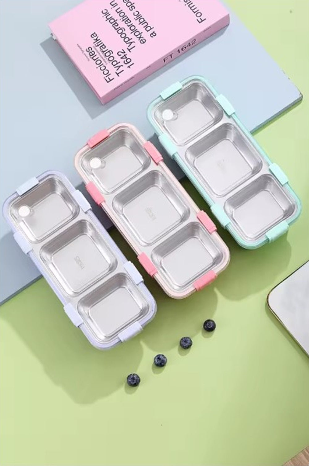 CuddleNest Premium 3-Compartment Stainless Steel Snack Box | Leak-Proof & BPA-Free Solid Food Container | Dishwasher Safe | Perfect for Kids, School, Office & Travel (650ml)