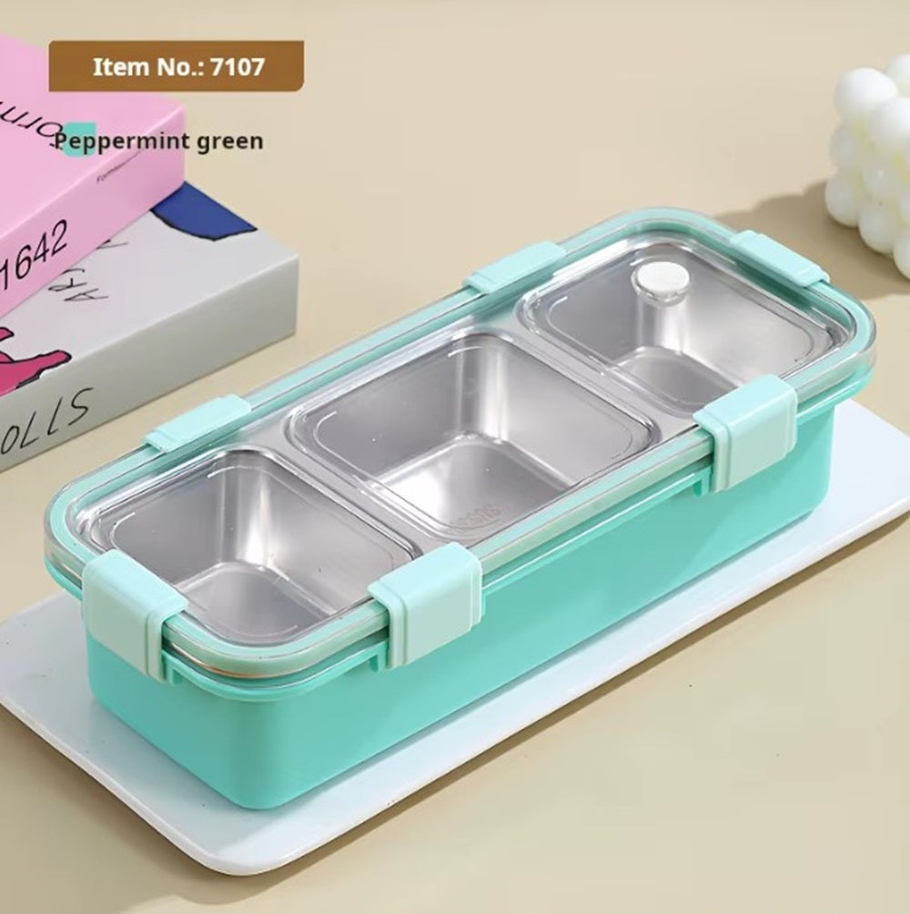 CuddleNest Premium 3-Compartment Stainless Steel Snack Box | Leak-Proof & BPA-Free Solid Food Container | Dishwasher Safe | Perfect for Kids, School, Office & Travel (650ml)