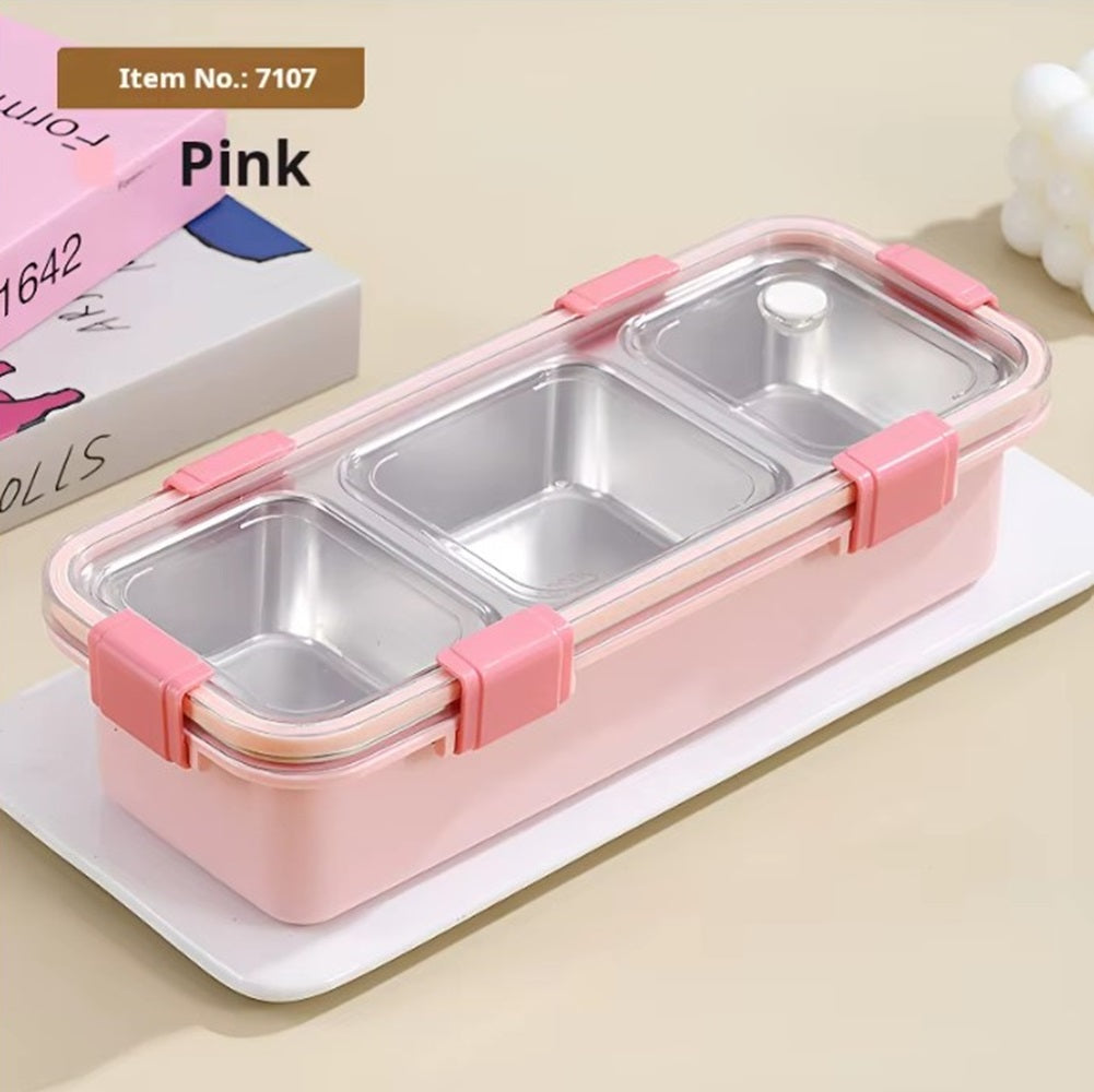 CuddleNest Premium 3-Compartment Stainless Steel Snack Box | Leak-Proof & BPA-Free Solid Food Container | Dishwasher Safe | Perfect for Kids, School, Office & Travel (650ml)